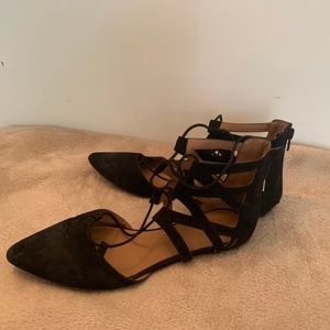 Black suede lace up flats